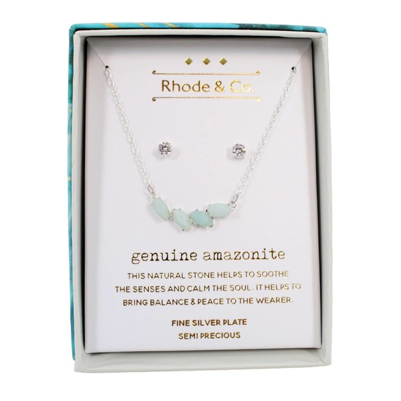 Rhode & Co. Genuine Amazonite Stone Necklace & Stud Earrings #642839RHC - Picture 1 of 3